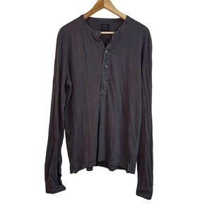 All Saints Mens XL Gallant Dark Grey Henley Shirt Long Sleeve Cotton‎